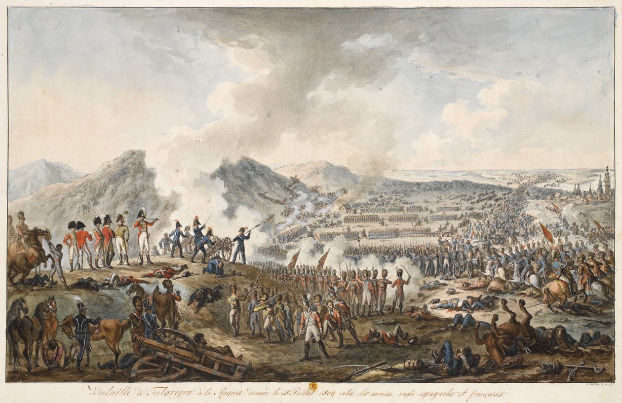 तालवारा की लड़ाई, 28 जुलाई 1809, 1809 (कागज पर wc के साथ कलम और स्याही) द्वारा ई। वाकर