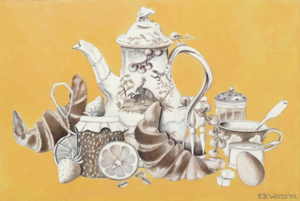 नाश्ता, 1993 (कागज पर एक्रिलिक) द्वारा ईब वाट्स