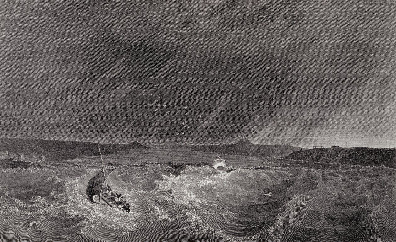 सर जॉन फ्रेंकलिन (1718-18-18) द्वारा &39;सन 1825-27 में दूसरे साल के ध्रुवीय सागर के तटों के लिए एक दूसरे अभियान की कथा&39; की कथा से एक शरण में शरण लेने के लिए नावें, 7 जुलाई 1926 की रात द्वारा एन केंडल