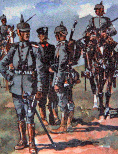 1914 की जर्मन फील्ड यूनिफॉर्म (कलर लिथो) द्वारा ई. (बाद में) डोब्रीच