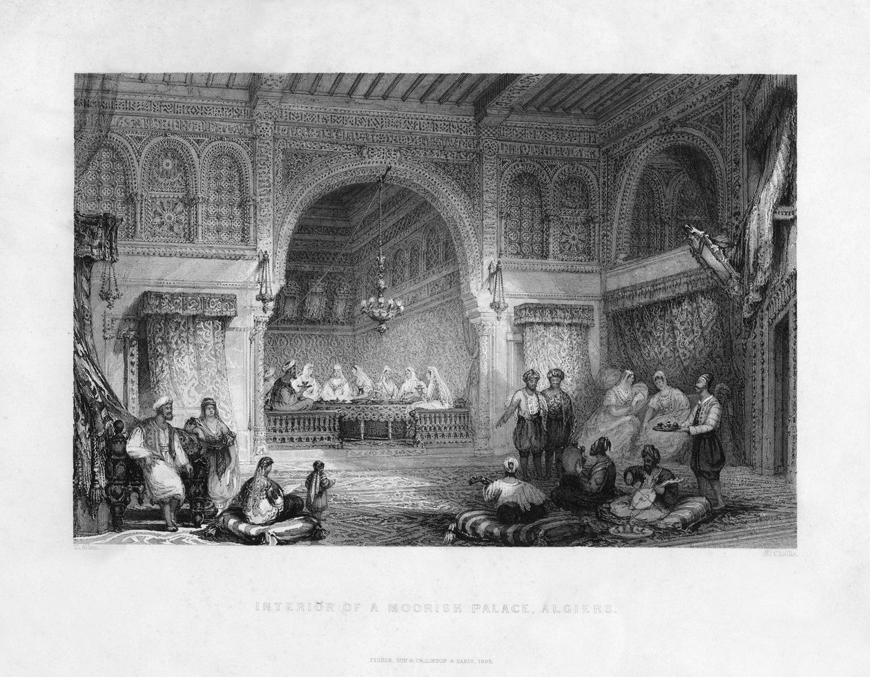 इंटीरियर ऑफ ए मूरिश पैलेस, अल्जीयर्स, अल्जीरिया, 1839 द्वारा ई। चैलिस