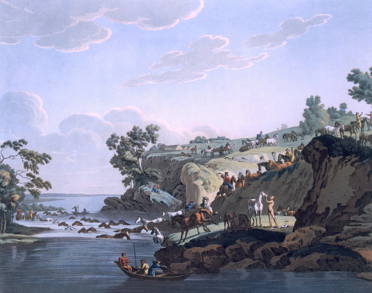 एक नदी को पार करते हुए घोड़े, 1812-13 द्वारा ई। कारनेजेफ