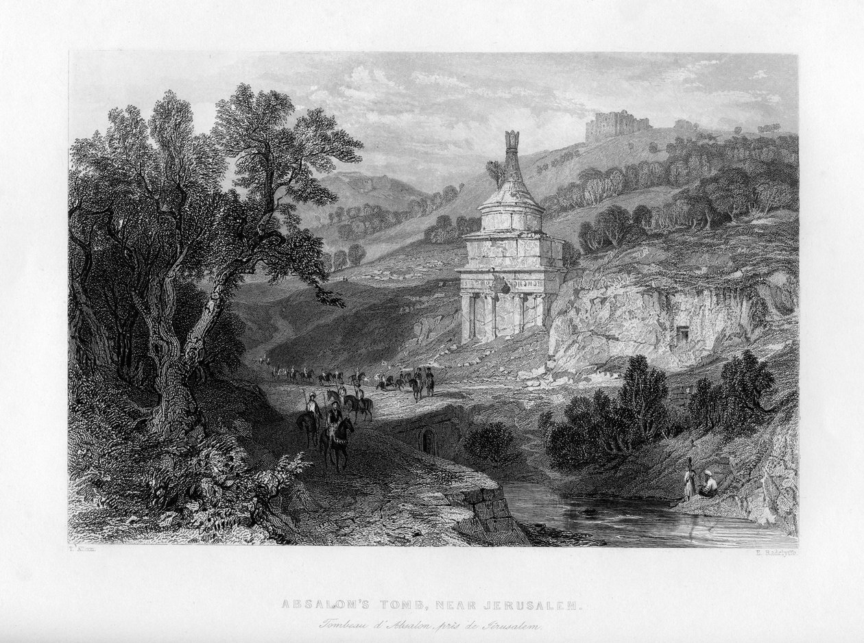 यरूशलेम, इज़राइल, 1841 के पास अबशालोम मकबरा। द्वारा ई। रेडक्लिफ