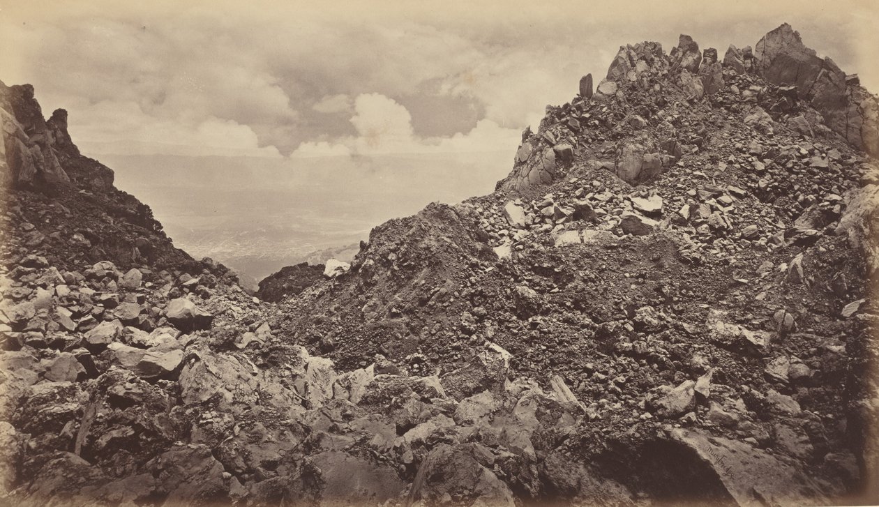 1877 में एक ज्वालामुखी के क्रेटर से क्वेज़ाल्टेनंगो। द्वारा एडवियर्ड मुयब्रिज