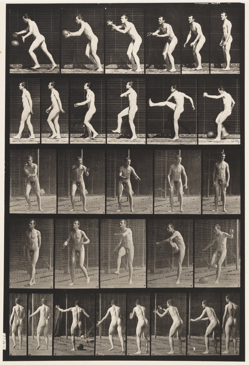 प्लेट 300. फ़ुट-बॉल; ड्रॉप किक, 1885 द्वारा एडवियर्ड मुयब्रिज