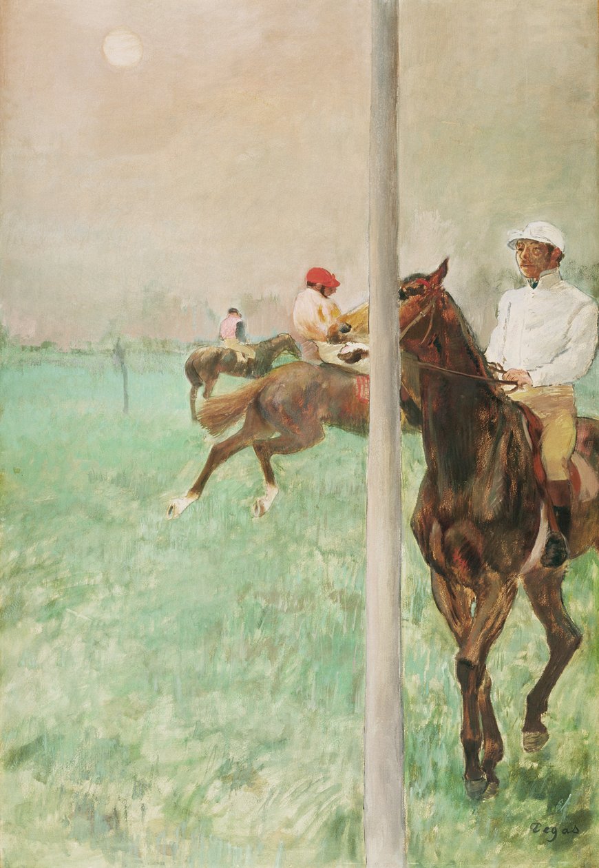 रेस से पहले जॉकी, c.1878-79 (तेल, सार, गौचे अन्ड पेस्टल) द्वारा एडगर डीगास