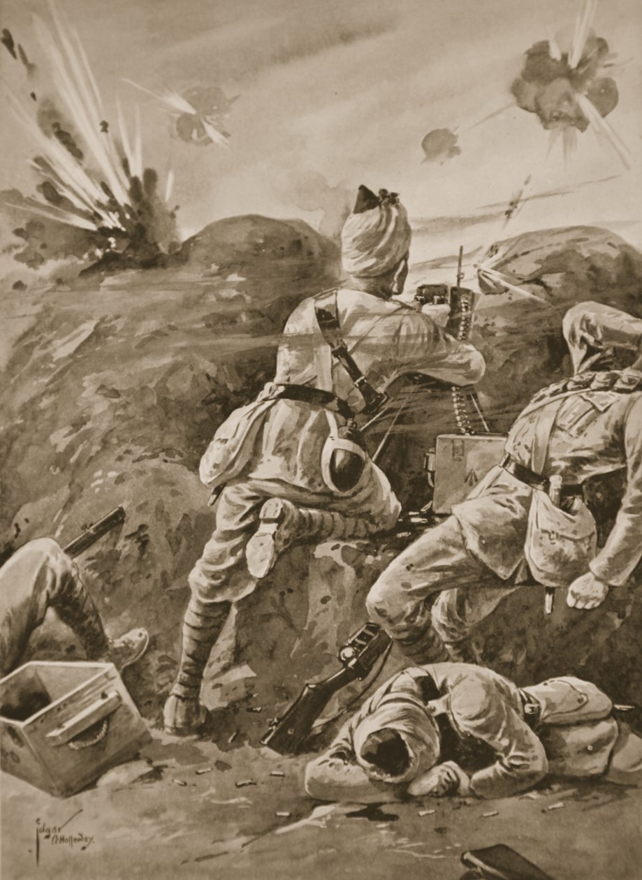 बंदूक की बाकी टुकड़ी मारे जाने के बाद सिपाही ख़ुदाद मशीन-बंदूक का काम करते थे द्वारा एडगर अल्फ्रेड होलोवे