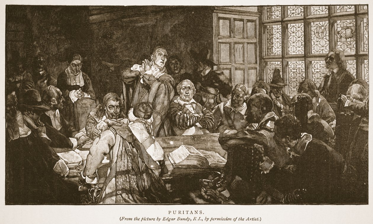 Puritans, HDM Spence-Jones, पब द्वारा &39;द चर्च ऑफ़ इंग्लैंड: ए हिस्ट्री फॉर द पीपल&39; का चित्रण। c.1910 (सीपिया फोटो) द्वारा एडगर बंडी
