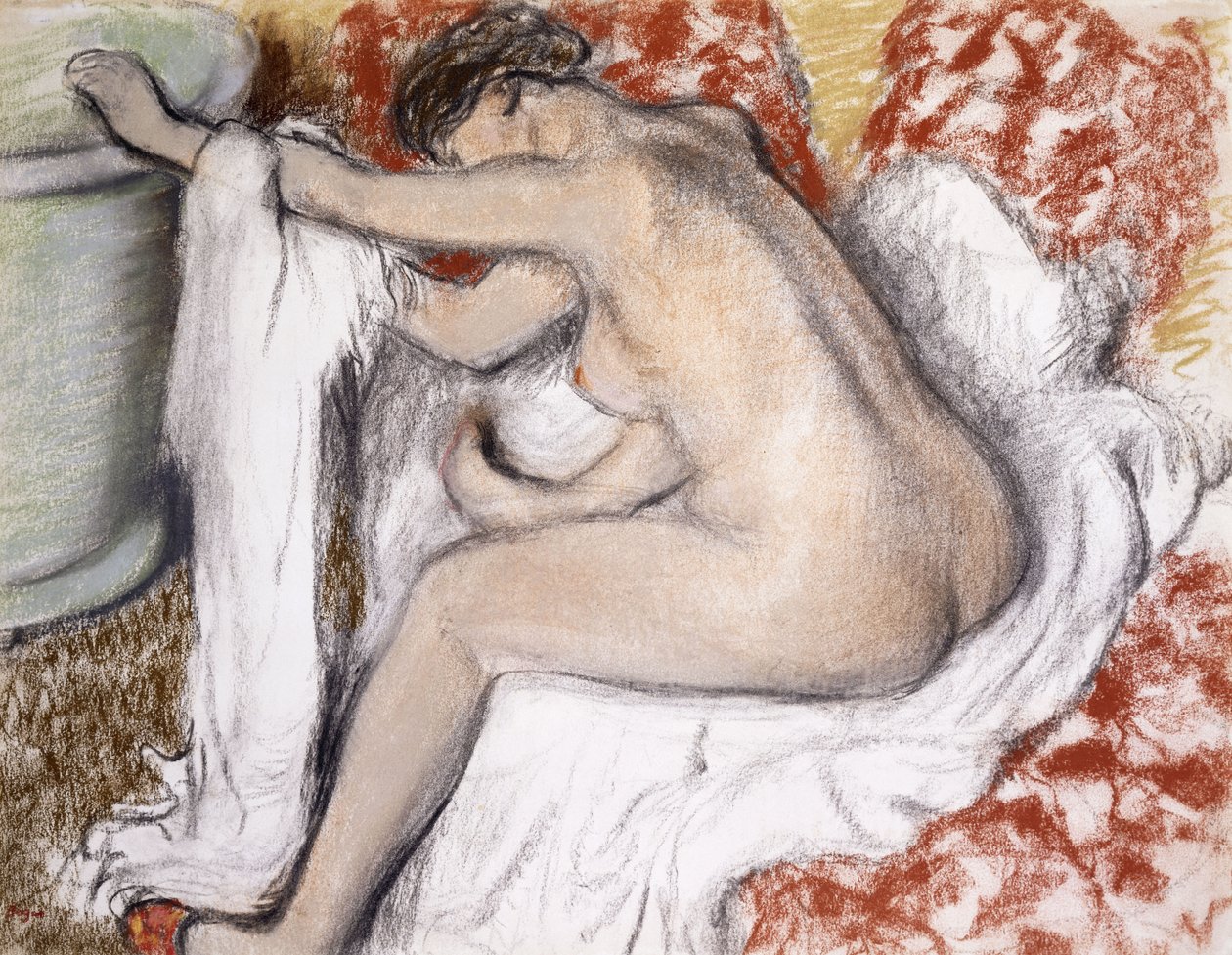 स्नान के बाद (महिला अपने आप को सुखाने); La Sortie du Bain (Femme S&39;Essuyant), c.1885 (पेपर पर मोनोटाइप पर पेस्टल) द्वारा एडगर डीगास