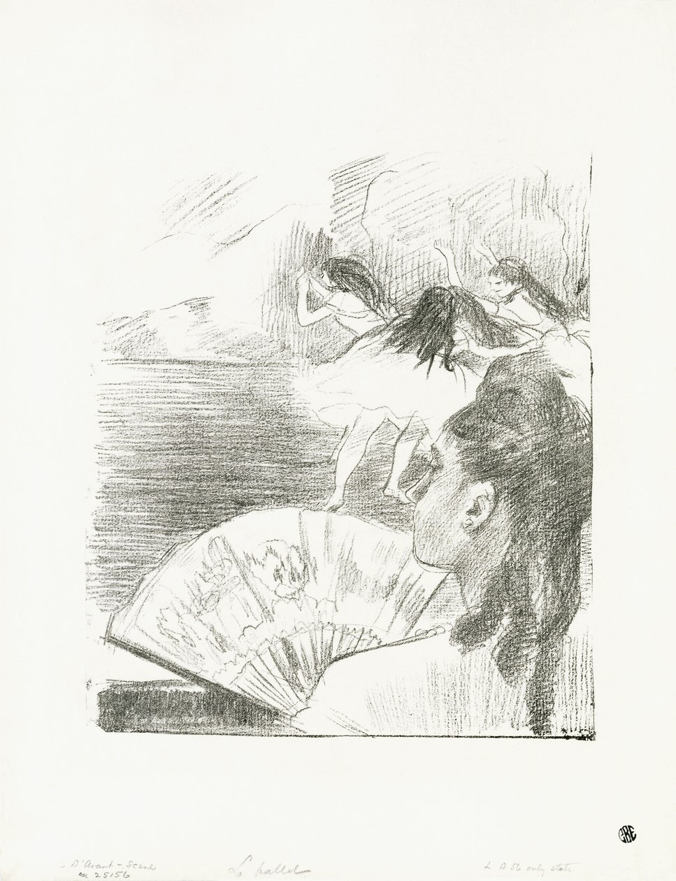 थिएटर में - वुमन विथ ए फैन, c.1878-80 द्वारा एडगर डीगास