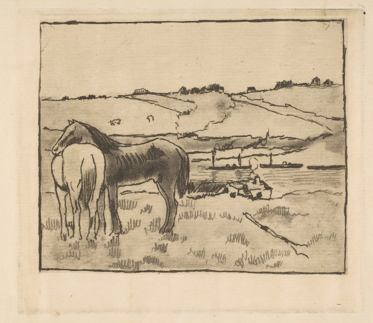 घास के मैदान में घोड़े, 1891-92। द्वारा एडगर डीगास
