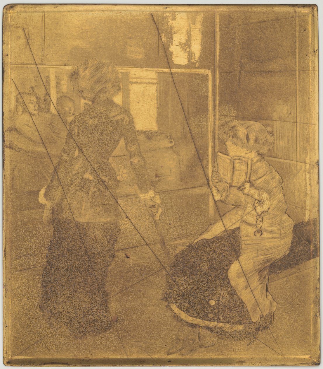 लौवर में मैरी कसाट: द इट्रस्केन गैलरी [कॉपर प्लेट], 18791880। द्वारा एडगर डीगास