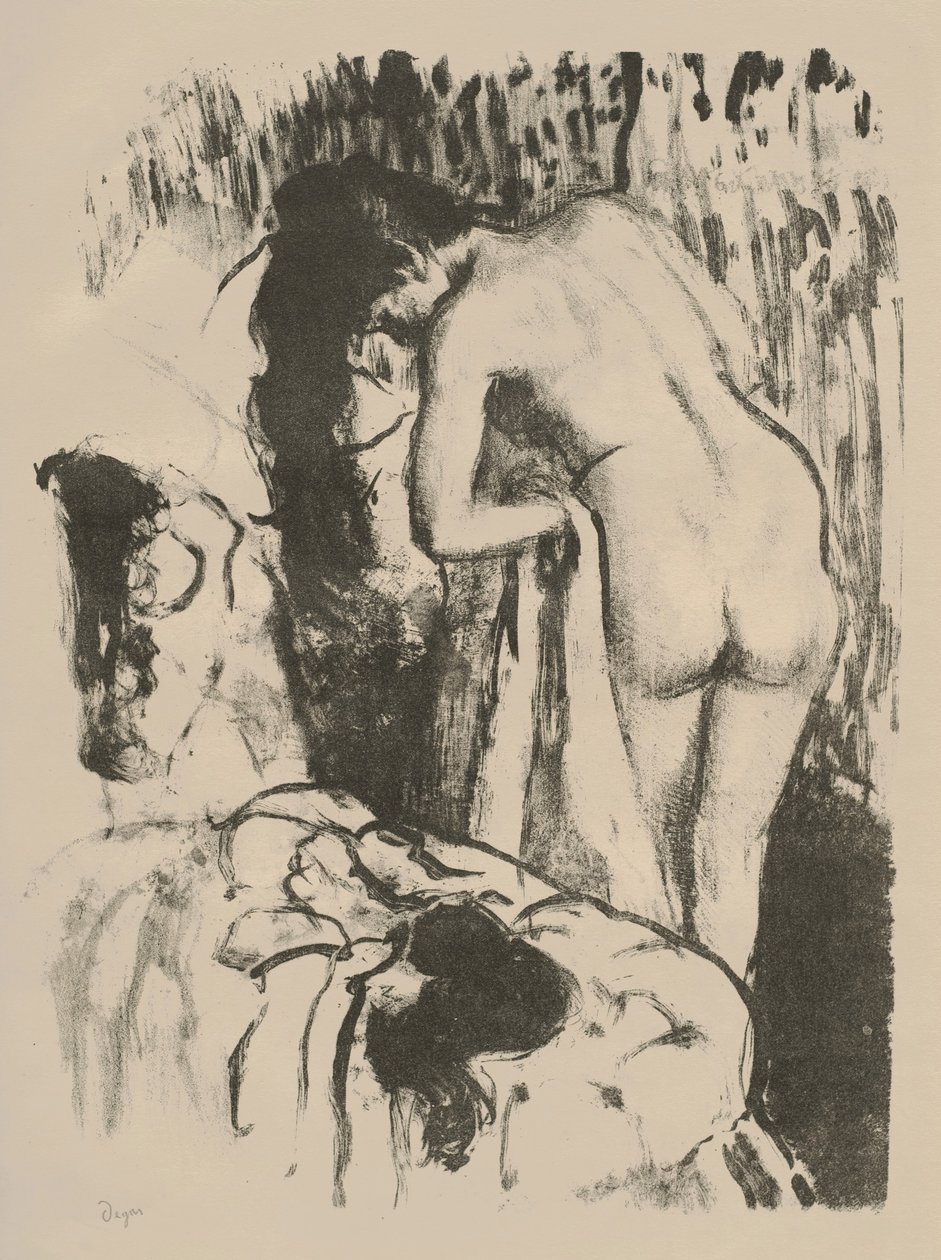 न्यूड वूमेन स्टैंडिंग, ड्राईंग हैर्सेफ, c.1891-92 (लोथ पेपर पर लोथो) द्वारा एडगर डीगास