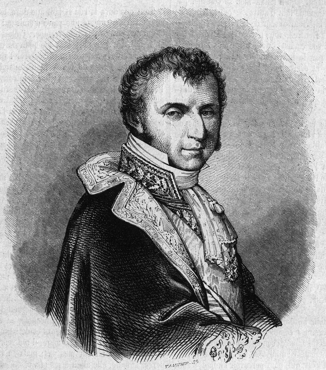 निकोलस फ्रेंकोइस मोलियन (1758-1850) का पोर्ट्रेट, फ्रांसीसी राजनीतिज्ञ। "" ले मैगासिन सुरम्य" में शेविग्नार्ड द्वारा उत्कीर्णन द्वारा एडमंड लेचेवेलियर-चेविग्नार्ड