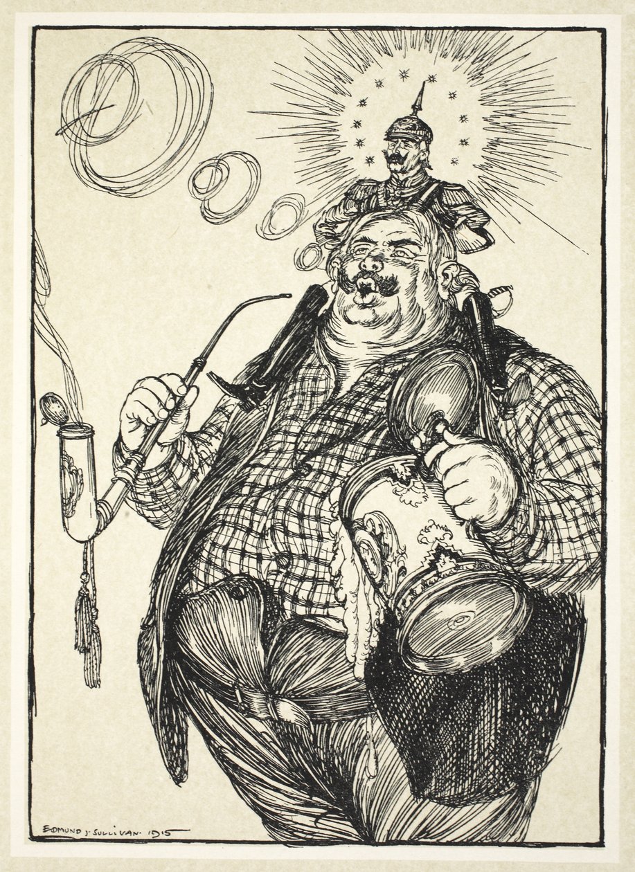 विशाल माइकल और बौना विल्हेम (&39;बौना खुद को बड़ा समझता है क्योंकि वह एक लंबा रास्ता तय कर सकता है&39;), एडमंड जे सुलिवन, पब द्वारा द कैसर की माला से चित्रण। 1916 द्वारा एडमंड जोसेफ सुलिवन