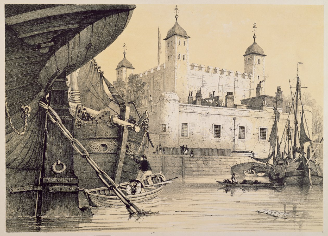 टेम्स नदी से लंदन के टॉवर का दृश्य, c.1840 द्वारा एडमंड पैटन