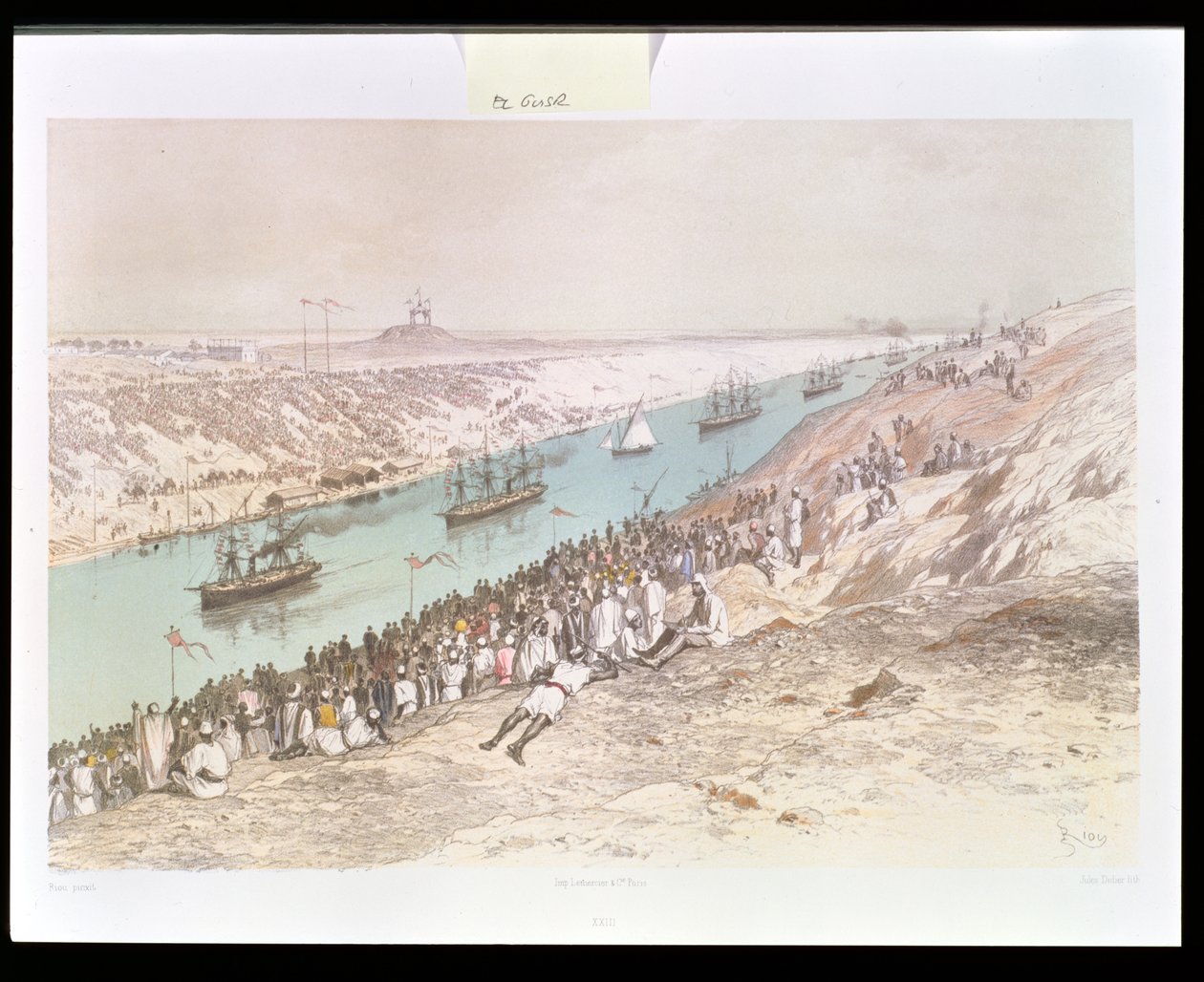 1865 में जूल डिडिएर (1831-c.80) 1869-70 द्वारा उत्कीर्ण मारुस फोंटेन द्वारा &39;क्वेंट जर्नी ऑफ द स्वेज ऑफ द स्वेज ऑफ द स्वेज&39; से एल-गुइसर में स्वेज नहर का उद्घाटन जुलूस। द्वारा एडौर्ड रिउ