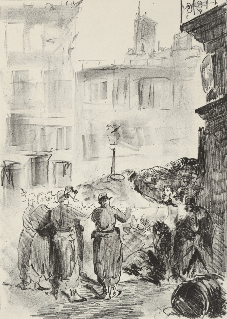 बैरिकेड, 1871, 1884 मुद्रित द्वारा एडोर्ड मैनेट