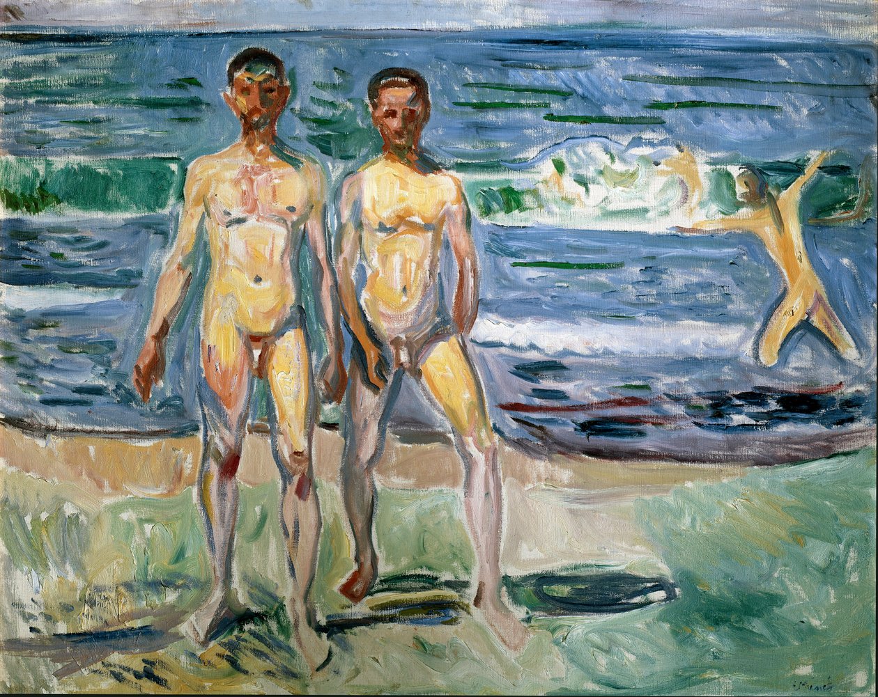 Edvard Munch (1863-1944) 1940-1942 सूर्य द्वारा स्नान करने वाले चित्र। 149,5x120 सेमी वियना, Kunsthistorisches संग्रहालय, Nue गैलरी में डेर स्टालबर्ग द्वारा एडवर्ड चबाना