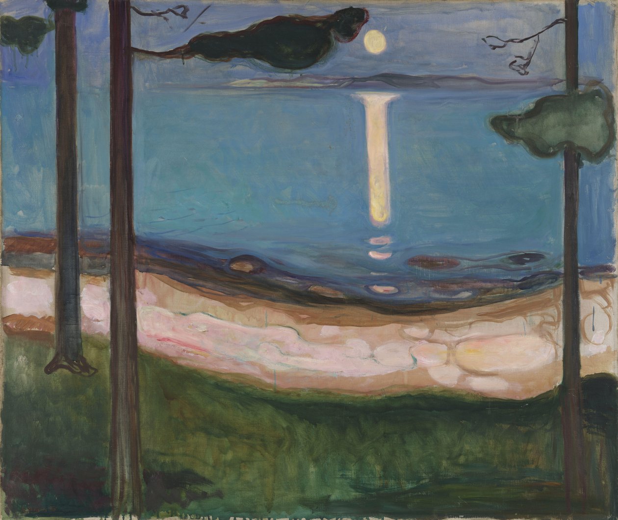 चाँदनी नॉर्डिक परिदृश्य। Edvard Munch (1863-1944) 1895 Dim द्वारा पेंटिंग। 93x110 सेमी ओस्लो, नाज़ोनल गैलरिएट द्वारा एडवर्ड चबाना