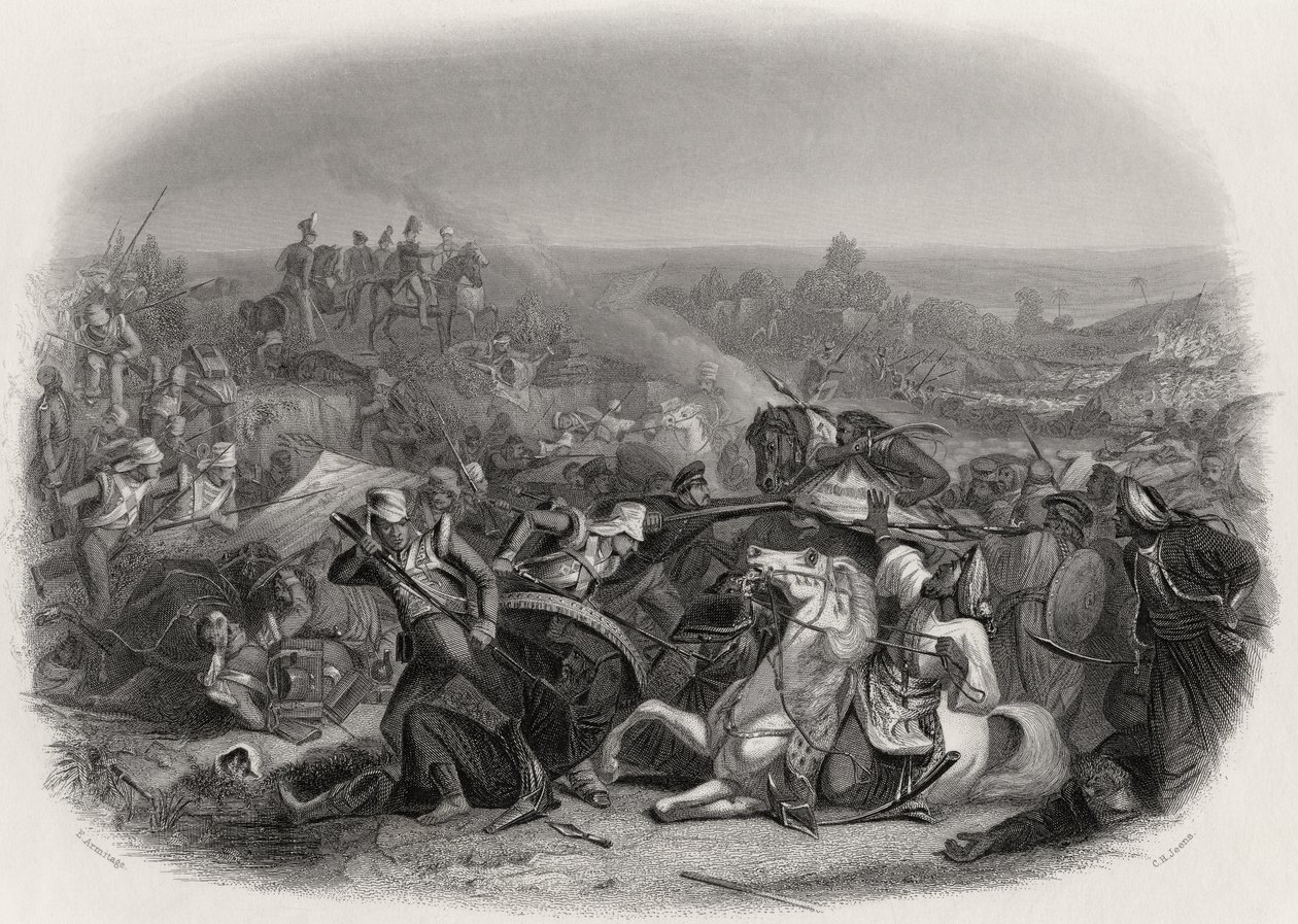 मेईनी की लड़ाई, 1843, सीएच जेन्स द्वारा उत्कीर्ण (1827-79) द्वारा एडवर्ड ए