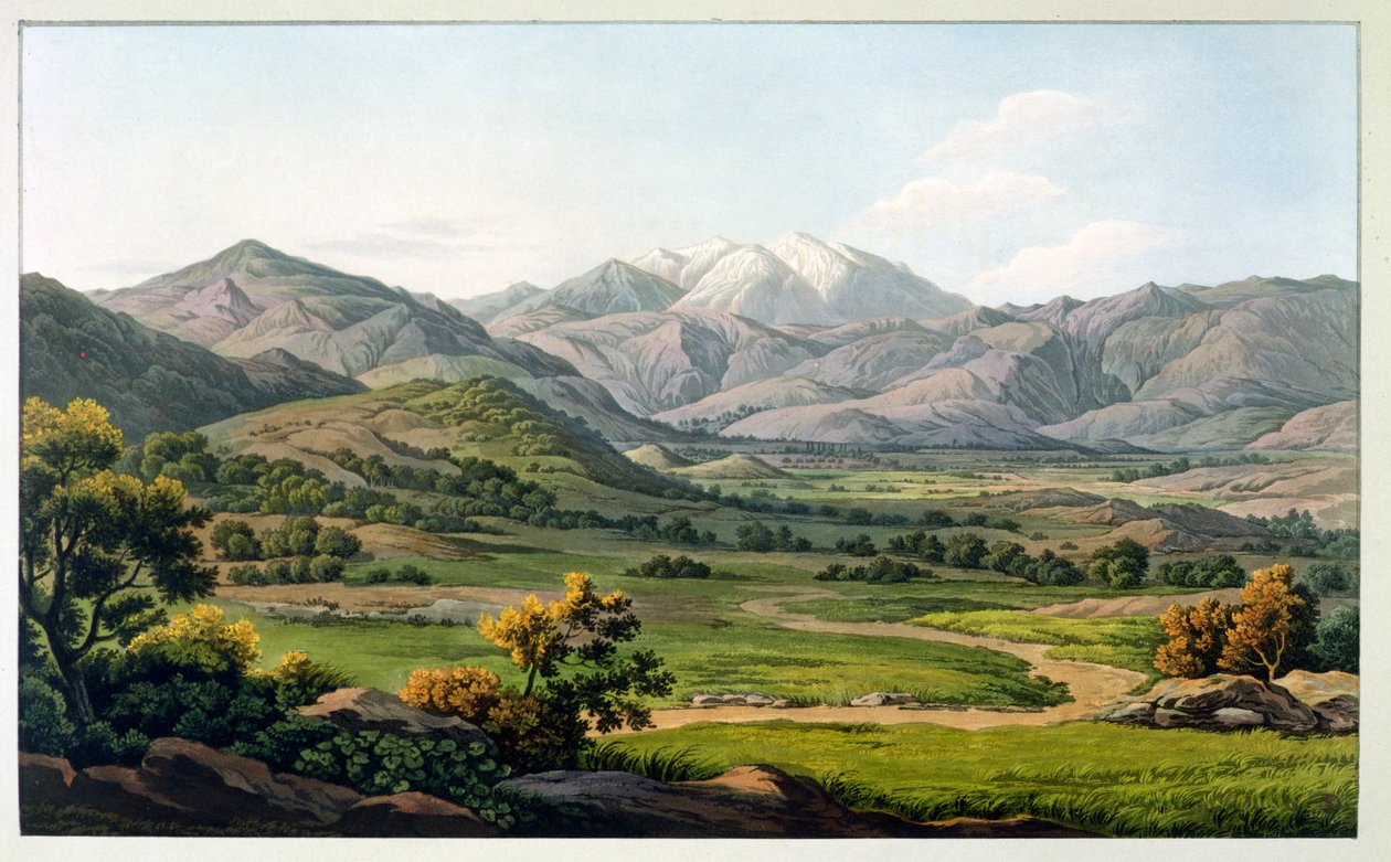 माउंट ओलिंप, जैसा कि लारिसा और बाबा के बीच देखा गया, रॉबर्ट हवेल, 1820 (एक्वाटिंट) द्वारा उत्कीर्ण &39;व्यूज इन ग्रीस&39; के भाग 4 से प्लेट 22 द्वारा एडवर्ड डोडवेल