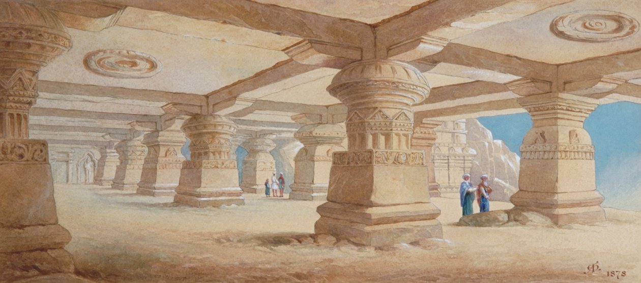 रॉक कट टेम्पल, एलोरा, महाराष्ट्र, भारत, 1878 द्वारा एडवर्ड आर्थर हेफ़र