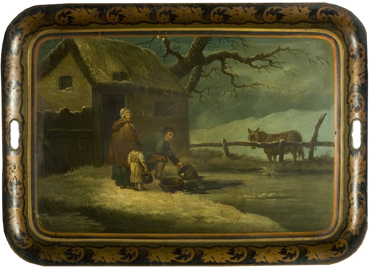 बर्फ तोड़ना, c.1800 (जापान की टिन टी-ट्रे पर तेल) द्वारा एडवर्ड बर्ड
