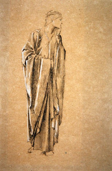 Danae के लिए अध्ययन, c.1885 (भूरे रंग के कागज पर काला और सफेद चाक) द्वारा एडवर्ड कोली बर्न-जोन्स