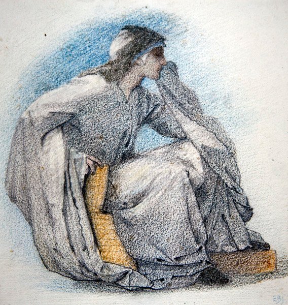 एक पहने हुए, बैठे हुए आकृति का अध्ययन, c.1866 (कागज पर पेंसिल और रंगीन चाक) द्वारा एडवर्ड कोली बर्न-जोन्स