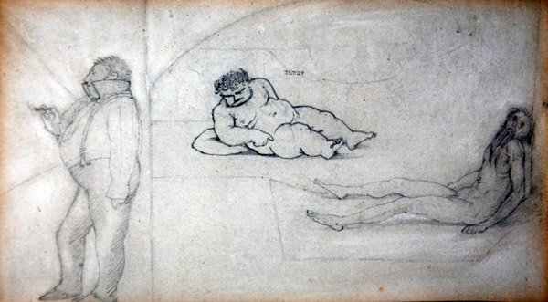 विलियम मॉरिस एंड द आर्टिस्ट इन ए स्टीम बाथ, c.1890 (कागज पर पेंसिल) द्वारा एडवर्ड कोली बर्न-जोन्स