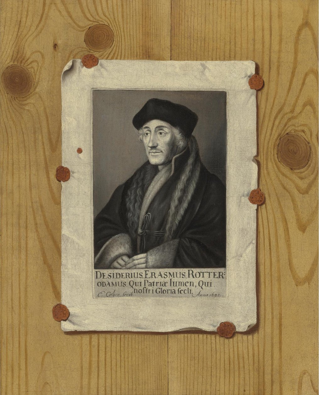 रॉटरडैम के इरास्मस ऑफ एंग्रेस्सिंग के साथ ट्रोम्प लोइल स्टिल लाइफ, 1693 द्वारा एडवर्ड कोलियर