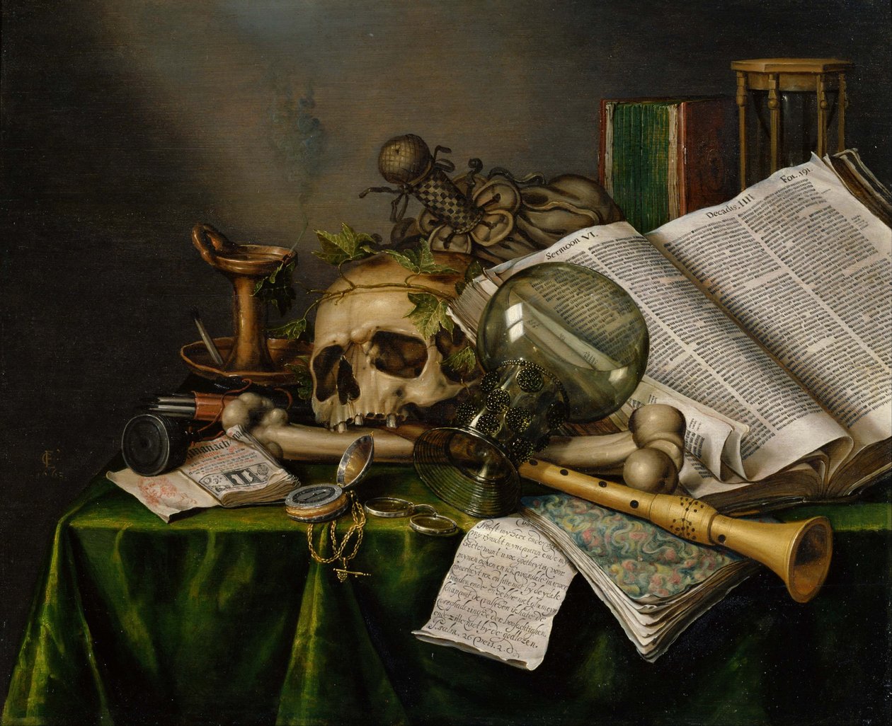 Vanitas। स्टिल लाइफ विथ बुक्स, मैनुस्क्रिप्ट्स एंड अ स्कल द्वारा एडवर्ड कोलियर