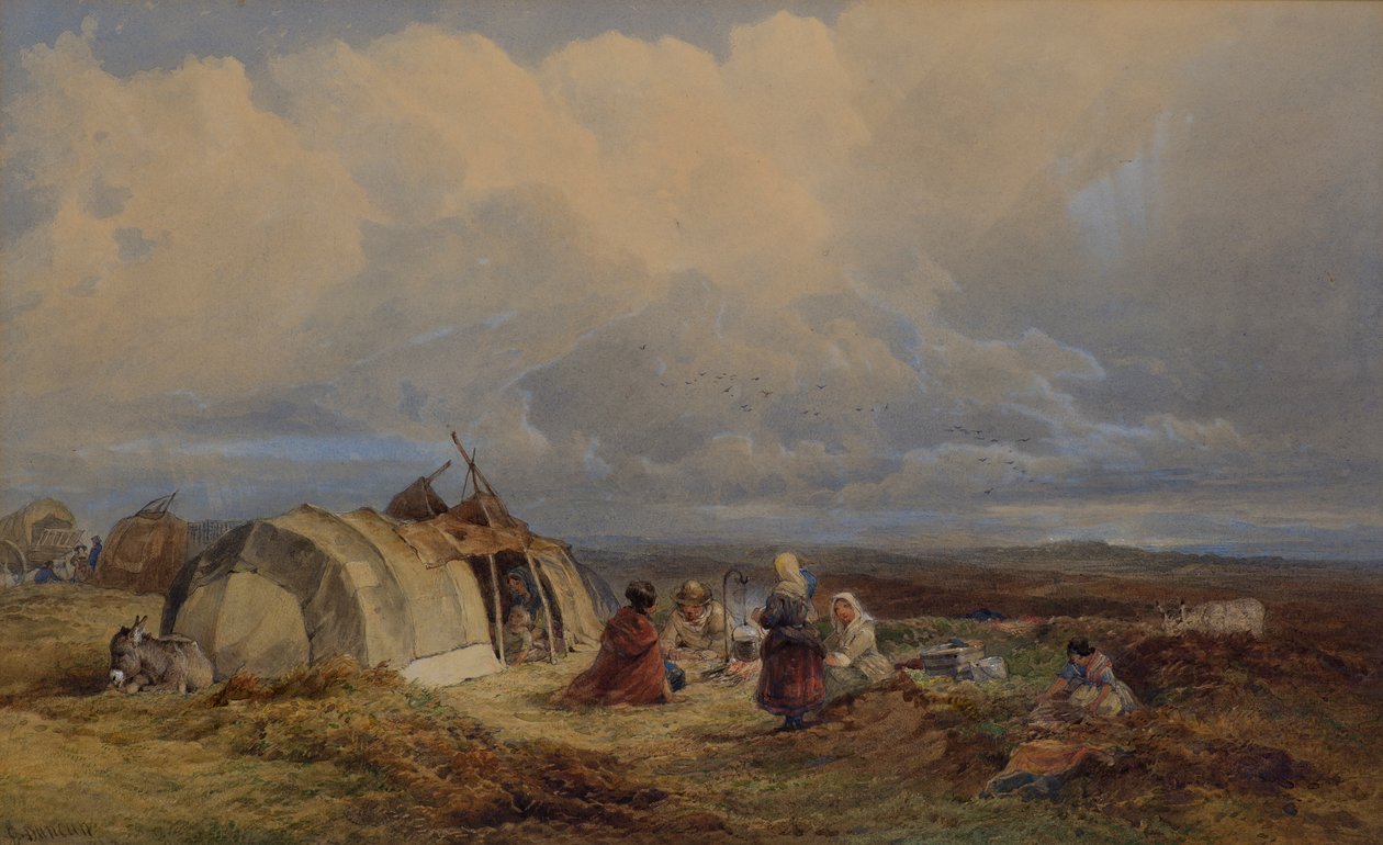 जिप्सी एनकैंपमेंट, c.1863 (वाटरकलर) द्वारा एडवर्ड डंकन