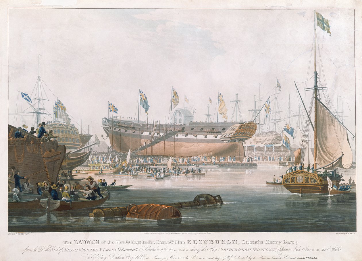ब्लैकवॉल में एडिनबर्ग का शुभारंभ, 9 नवंबर, 1825 को हगिंस द्वारा चित्रित द्वारा एडवर्ड डंकन