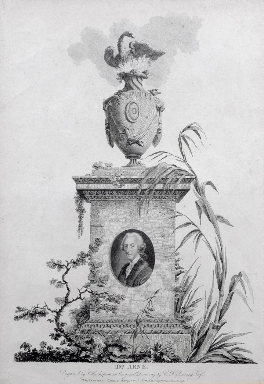 डॉ। थॉमस ऑगस्टाइन अर्ने (1710-78), जेम्स हीथ (1757-1834), 1793 द्वारा उत्कीर्ण (देखें 84546) द्वारा एडवर्ड फ्रांसिस बर्नी