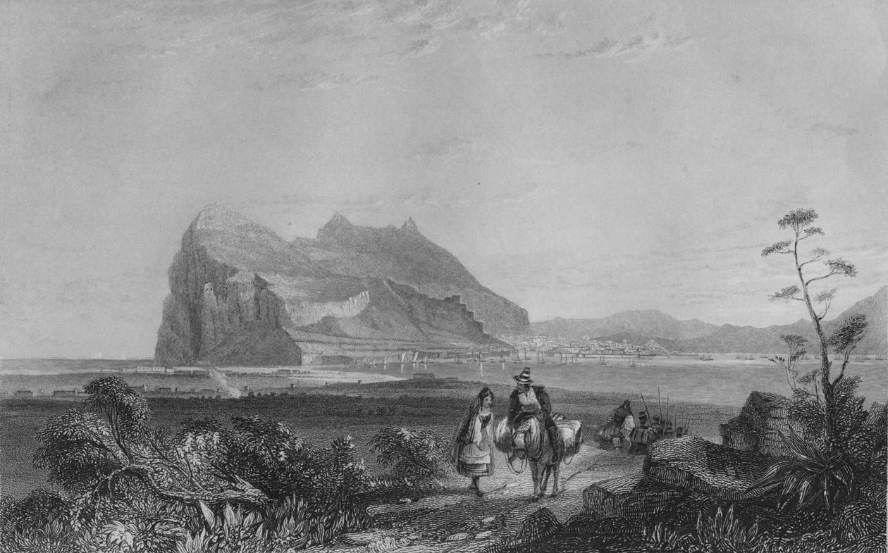 जिब्राल्टर। 1840 के स्पैन चेयर की रानी के पैर के निचले सिग्नल टॉवर से द्वारा एडवर्ड फ्रांसिस खोजें