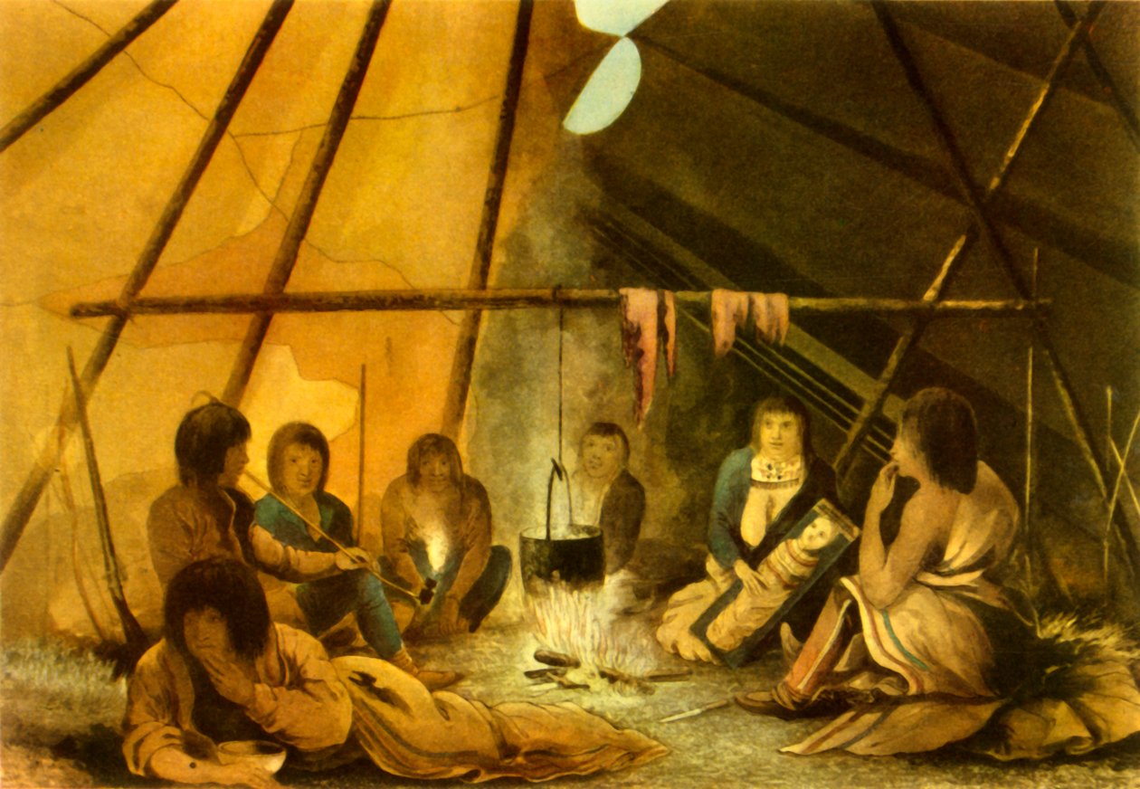 क्री इंडियन टेंट का इंटीरियर, 1820, 1946। द्वारा एडवर्ड फ्रांसिस खोजें