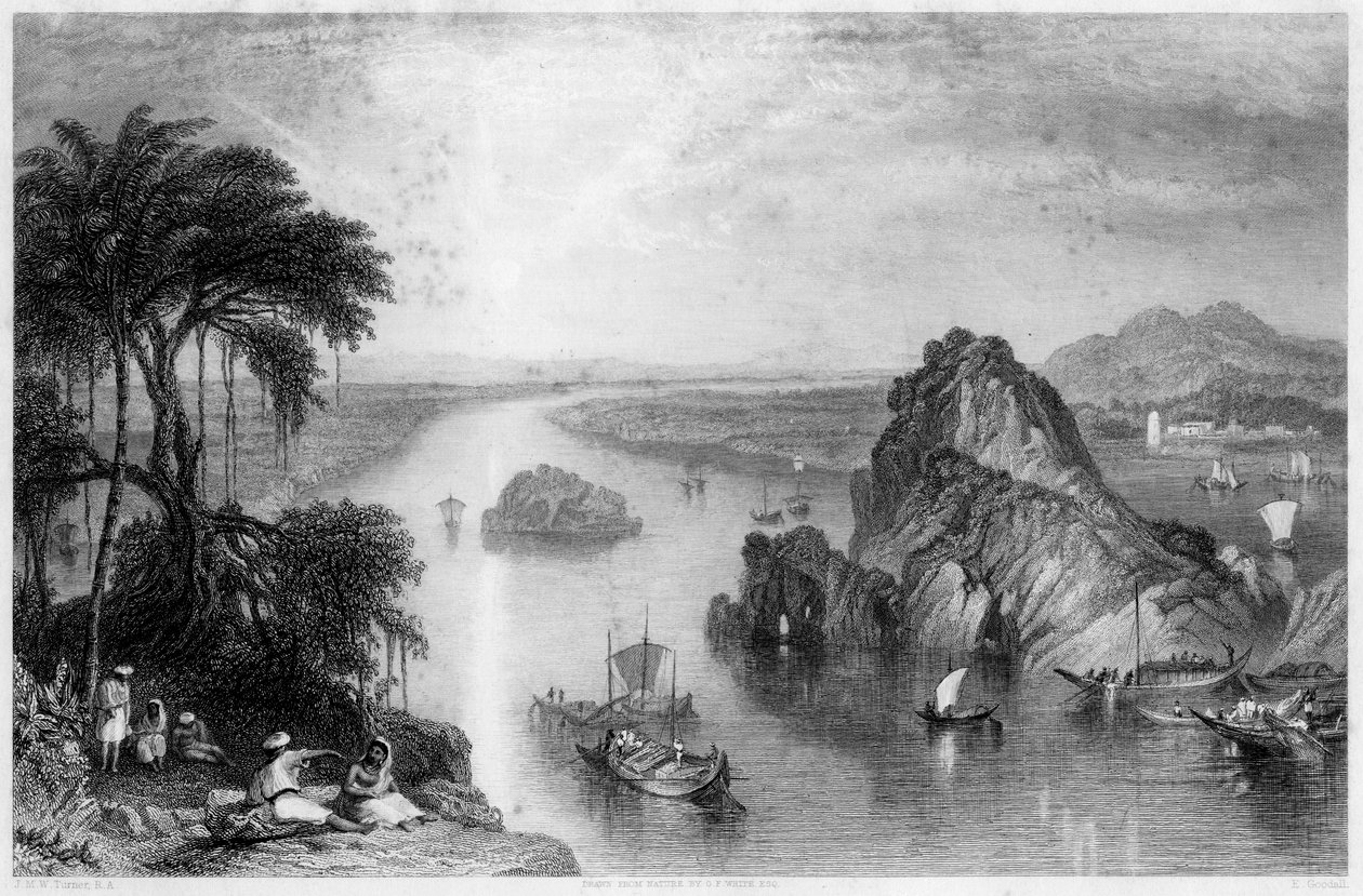 1838 में गंगा, भारत में कोलगोंग में चट्टानें द्वारा एडवर्ड गुडॉल
