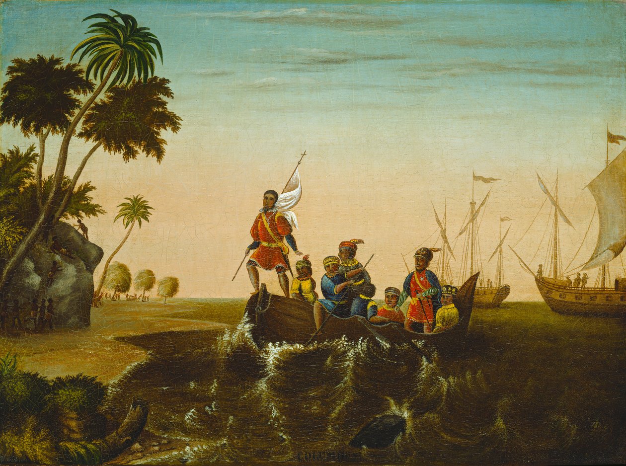 कोलंबस की लैंडिंग, c.1837 द्वारा एडवर्ड हिक्स