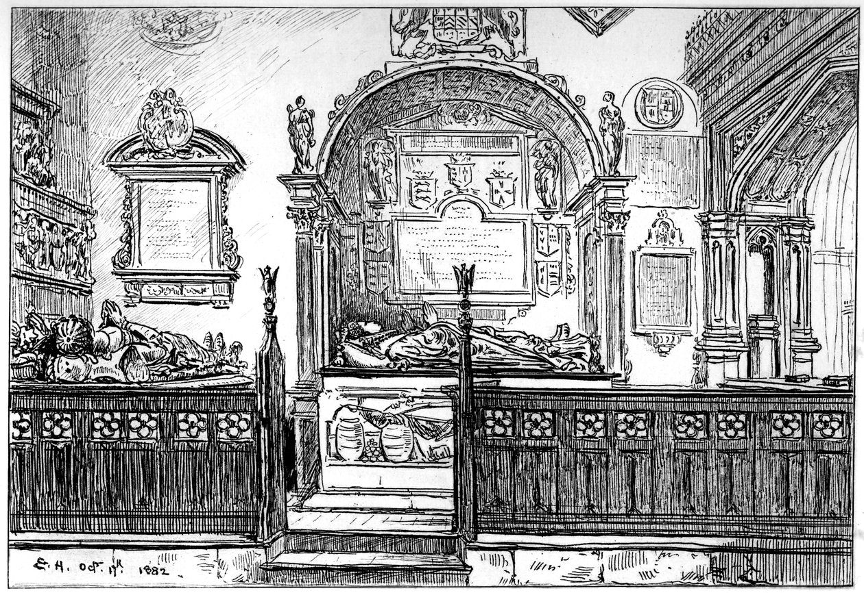 क्लॉप्टन चर्च, स्ट्रैटफ़ोर्ड-ऑन-एवन, वार्विकशायर, 1885 में प्यू। द्वारा एडवर्ड हल