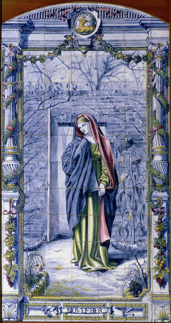 नवंबर, डच रसोई के लिए टाइल पैनलों की एक श्रृंखला से, 1867-8 द्वारा एडवर्ड जॉन पोयंटर