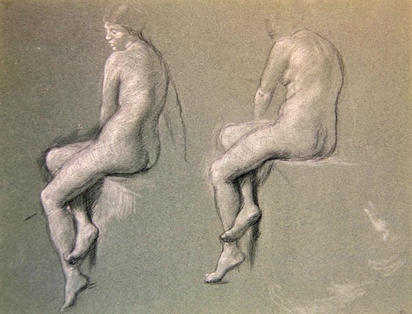 'द चैंपियन स्विमर' के लिए अध्ययन, c.1914 (कागज पर चाक) द्वारा एडवर्ड जॉन पोयंटर