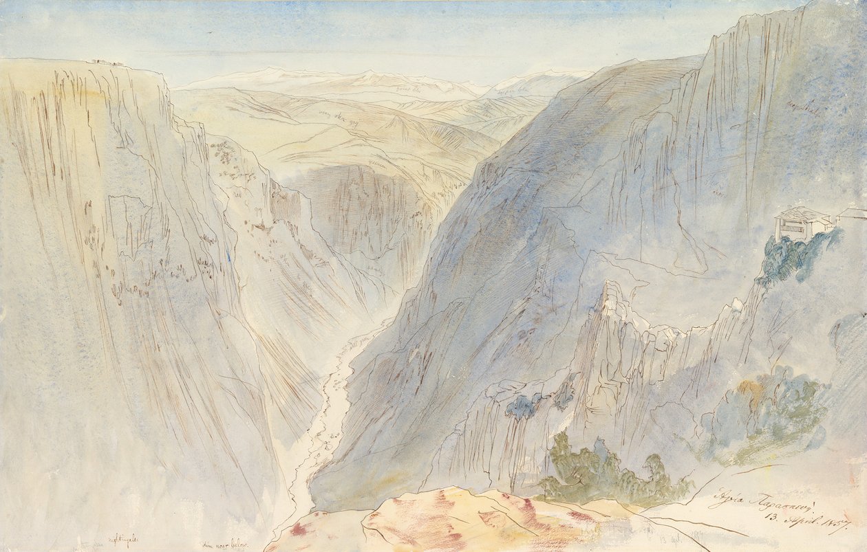 अगिया पारस्केवी, एपिरस, ग्रीस, 13 अप्रैल, 1857। द्वारा एडवर्ड लीयर