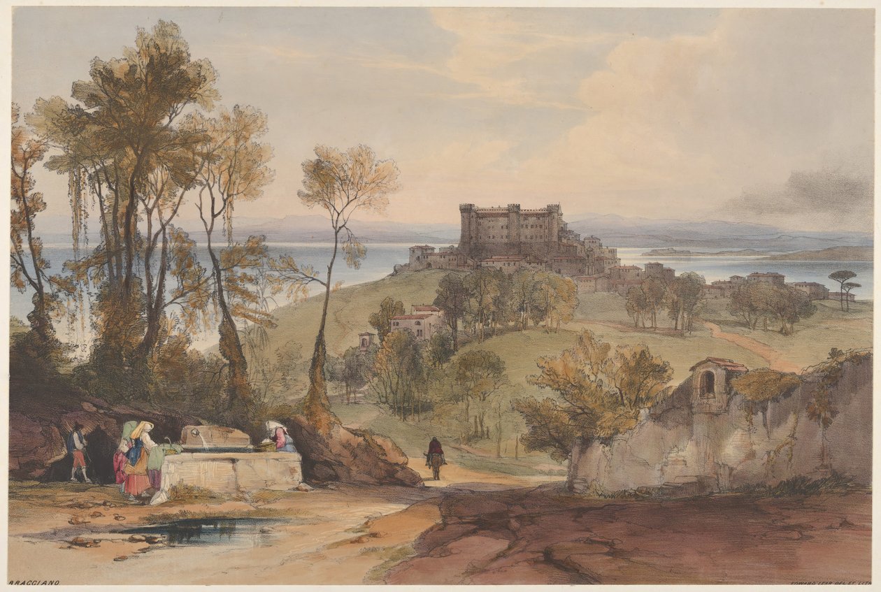 रोम और उसके Environs के Bracciano व्यूज़, प्लेट 2, 1841। द्वारा एडवर्ड लीयर