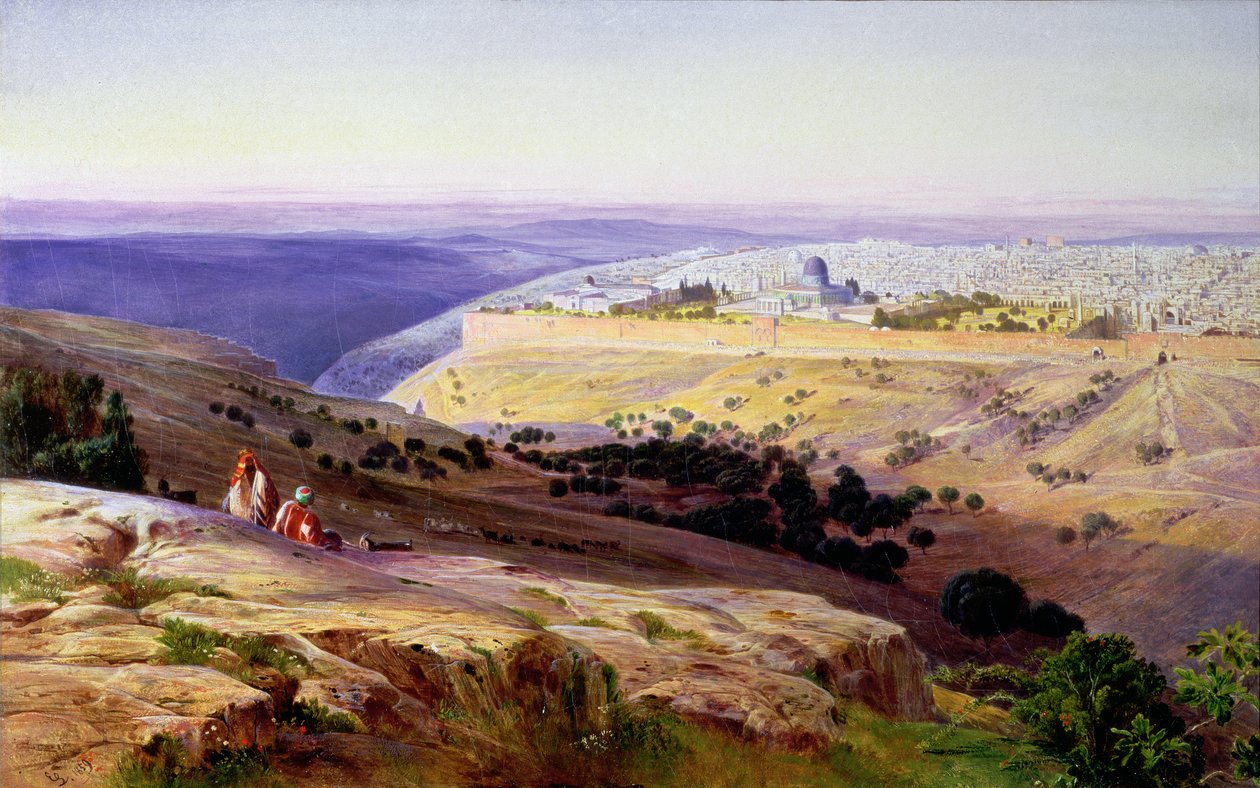 यरूशलेम से जैतून का पहाड़, सूर्योदय, 1859 (तेल) द्वारा एडवर्ड लीयर