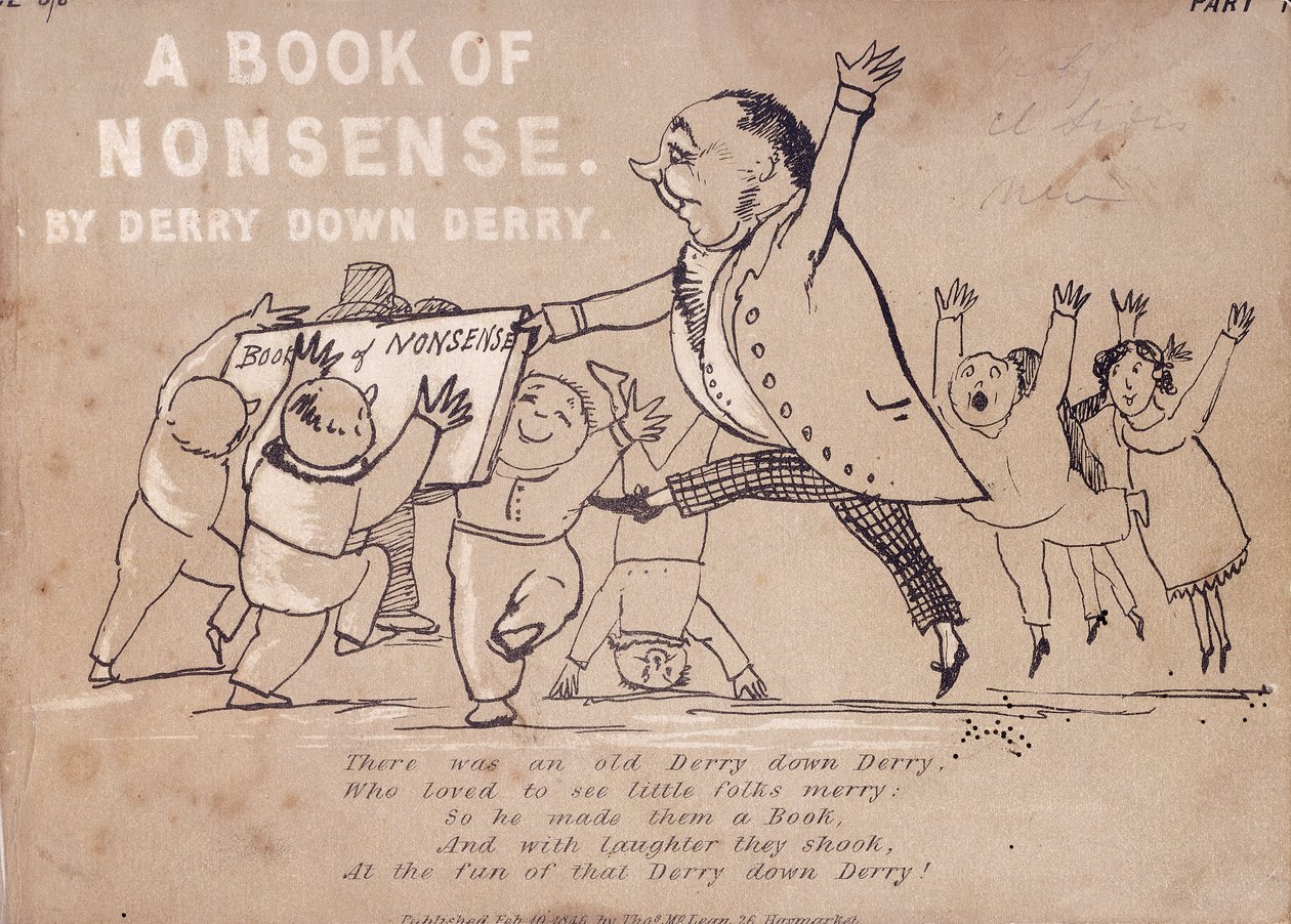 "ए बुक ऑफ़ नॉनसेंस बाय डेरी डाउन डेरी", 1846 की शीर्षक शीट द्वारा एडवर्ड लीयर