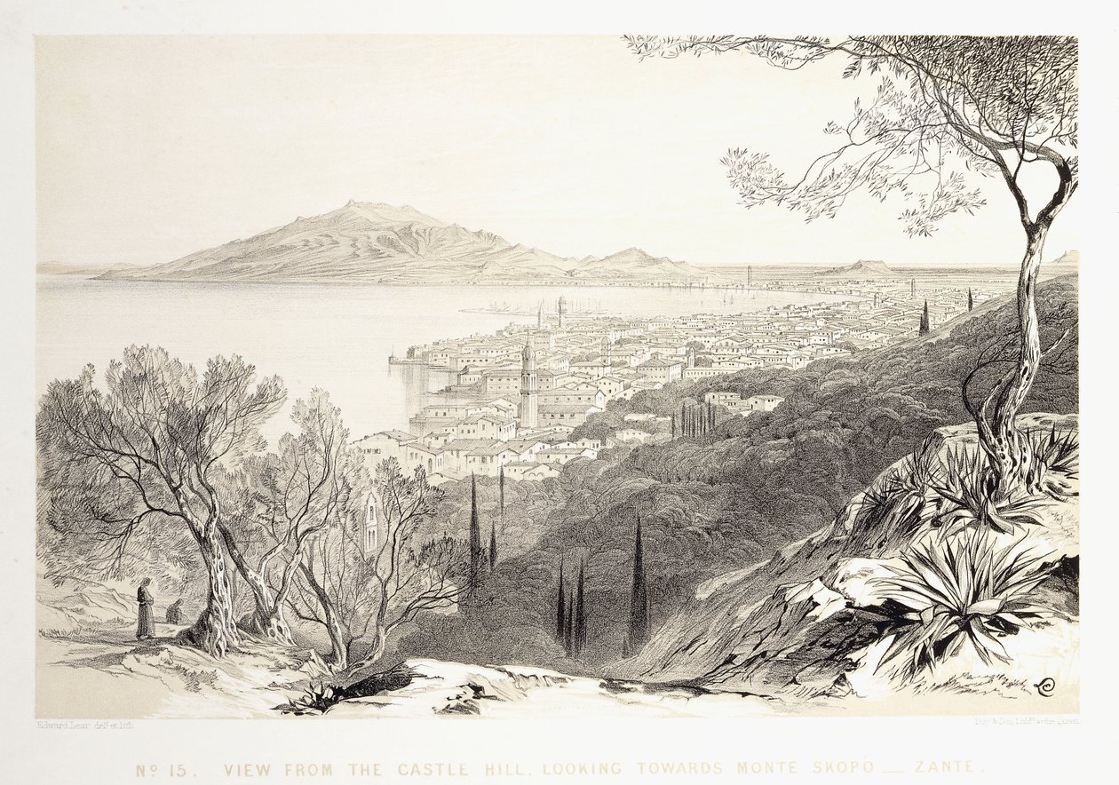 मोंटे स्कोपो, ज़ांटे, 1863 की तलाश में, कैसल हिल से देखें द्वारा एडवर्ड लीयर