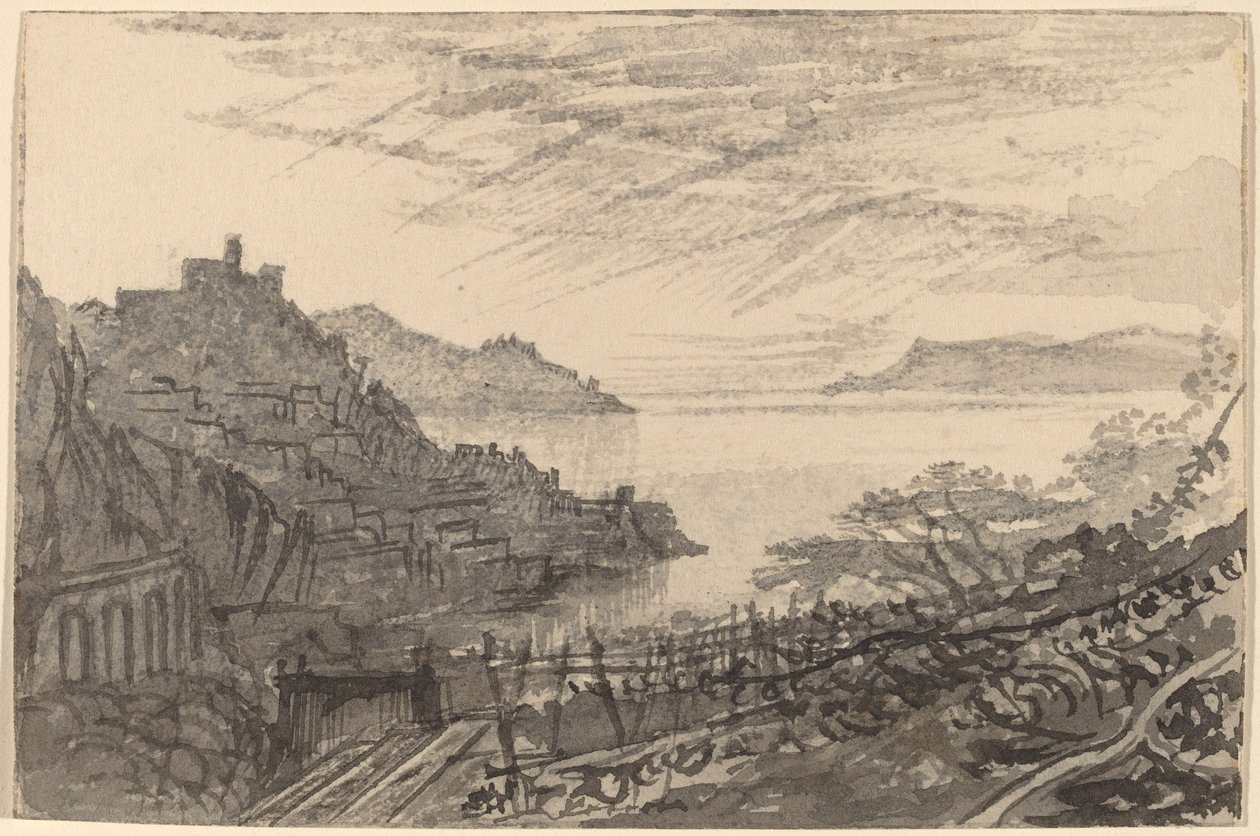 एक पहाड़ी अमाल्फी से एक खाड़ी का दृश्य, 18841885। द्वारा एडवर्ड लीयर