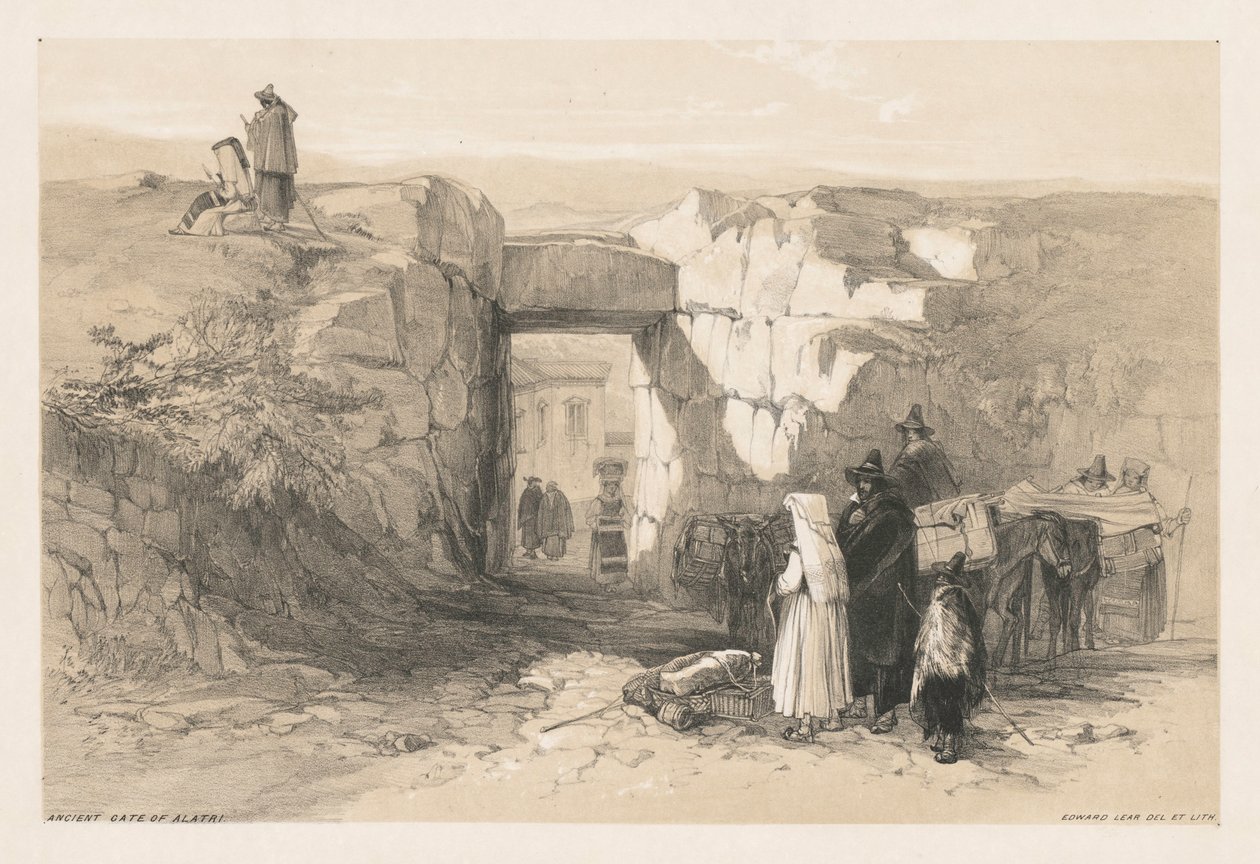 रोम और उसके वातावरण के दृश्य: अलाट्री का प्राचीन द्वार, 1841। द्वारा एडवर्ड लीयर